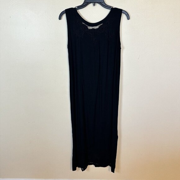 Vintage Womens Black Maxi Sheath Dress Rayon Small Floral Embroidery Accents 90s - Picture 4 of 6